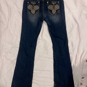 Cello Dark Blue Boot Cut Jeans with Embellished Back Pockets
